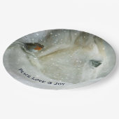 冬の降雪クリスマスに白い馬と鳥 ペーパープレート (アングル)