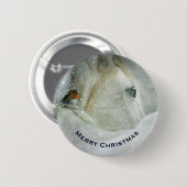 冬の降雪クリスマスに白い馬と鳥 缶バッジ (正面&裏面)