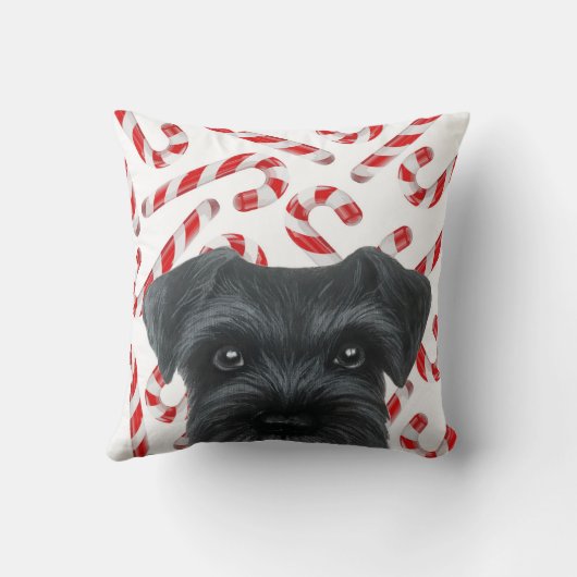 冬の限定版。 キャンデーを持つ黒いシュナウツァー クッション (裏面)