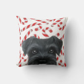 冬の限定版。 キャンデーを持つ黒いシュナウツァー クッション (正面)