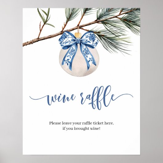 冬の陳腐な弓ワインラッフルゲームサイン ポスター (正面)