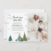 冬の陸上スノーフレークサンキュー誕生日カード 招待状 (正面)