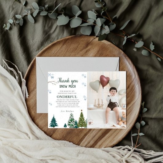 冬の陸上スノーフレークサンキュー誕生日カード 招待状