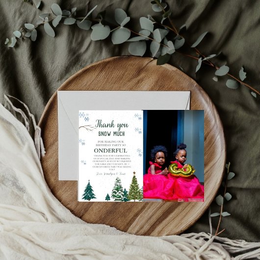 冬の陸上スノーフレークサンキュー誕生日カード 招待状