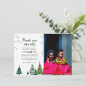 冬の陸上スノーフレークサンキュー誕生日カード 招待状 (スタンド正面)