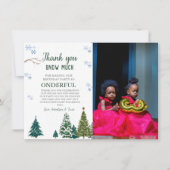 冬の陸上スノーフレークサンキュー誕生日カード 招待状 (正面)