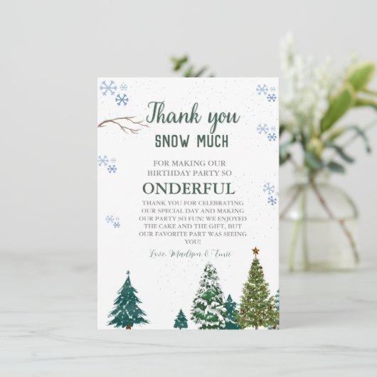 冬の陸上スノーフレークサンキュー誕生日カード 招待状 (スタンド正面)