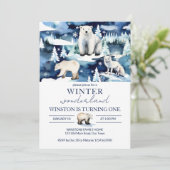 冬の陸上北極動物の誕生日テンプレート 招待状 (スタンド正面)