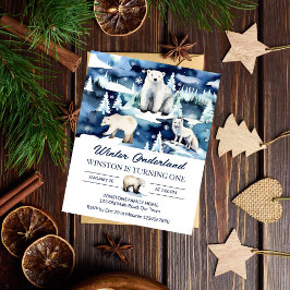 冬の陸上北極動物の誕生日招待状