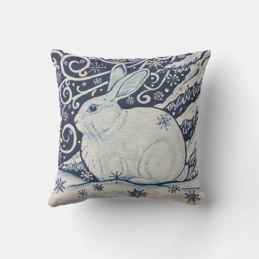 『冬の雪うさぎネービー・ブルー・スノーフレ絵画ークズ』 クッション (裏面)