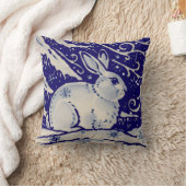 冬の雪うさぎブルーホワイトクリスマス クッション (ブランケット)