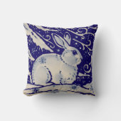 冬の雪うさぎブルーホワイトクリスマス クッション (正面)