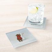 冬の雪お洒落熊ベビー ガラスコースター (アングル)