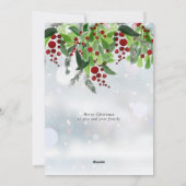 冬の雪かきの赤い実の緑のクリスマス シーズンカード (裏面)