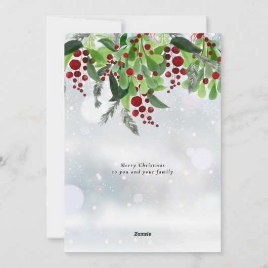 冬の雪かきの赤い実の緑のクリスマス シーズンカード (裏面)