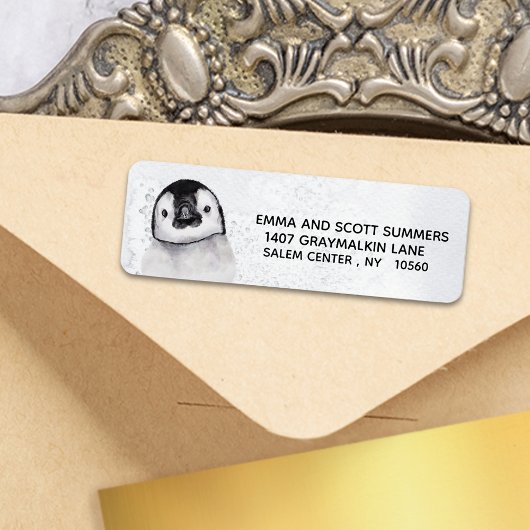 冬の雪かわいい小さなペンギン ラベル