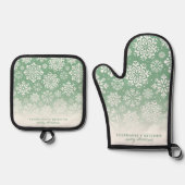 冬の雪が緑のかわいいクリスマスグラデーションに 鍋つかみ&鍋敷きセット (正面)