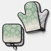 冬の雪が緑のかわいいクリスマスグラデーションに 鍋つかみ&鍋敷きセット (正面/裏面)