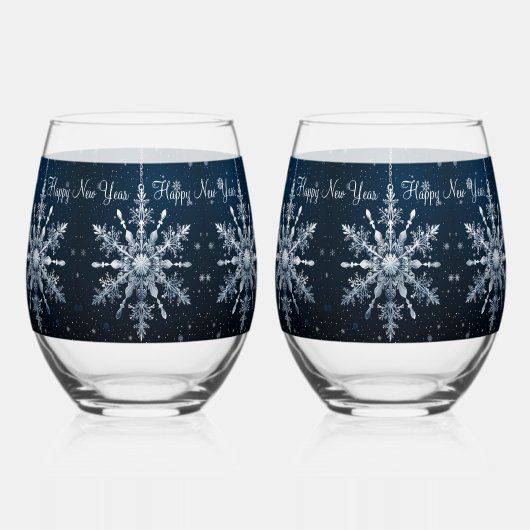 冬の雪が輝く星々新年を迎える ステムなしワイングラス (正面)