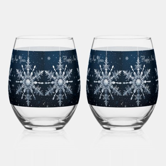 冬の雪が輝く星々新年を迎える ステムなしワイングラス (左)