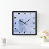 冬の雪が降る可愛い北極キツネ スクエア壁時計 (ホーム)