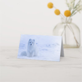 冬の雪が降る可愛い北極キツネ プレイスカード