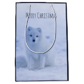 冬の雪が降る可愛い北極キツネ ミディアムペーパーバッグ (正面)