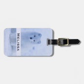 冬の雪が降る可愛い北極キツネ ラゲッジタグ (正面横)