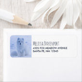 冬の雪が降る可愛い北極キツネ ラベル (インサイチュ)