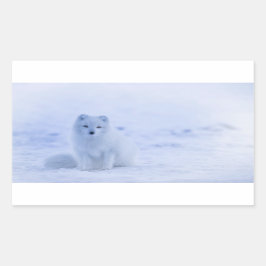 冬の雪が降る可愛い北極キツネ 長方形シール