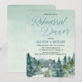 冬の雪が降る山の素朴なリハーサルディナー 招待状 (正面/裏面)