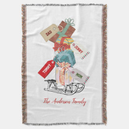 冬の雪そりの白い緑のクリスマモダンス スローブランケット