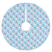 冬の雪だるまかわいいブルークリスマスホリデー ブラッシュドポリエステルツリースカート (正面)