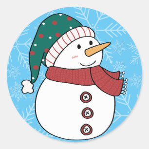 冬の雪だるまかわいいブルークリスマスホリデー ラウンドシール
