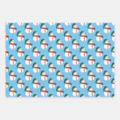 冬の雪だるまかわいいブルークリスマスホリデー ラッピングペーパーシート (正面3)