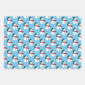 冬の雪だるまかわいいブルークリスマスホリデー ラッピングペーパーシート (正面2)