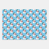 冬の雪だるまかわいいブルークリスマスホリデー ラッピングペーパーシート (正面)