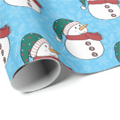 冬の雪だるまかわいいブルークリスマスホリデー ラッピングペーパー (ロールコーナー)