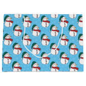 冬の雪だるまかわいいブルークリスマスホリデー ラージペーパーバッグ (正面)