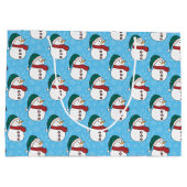 冬の雪だるまかわいいブルークリスマスホリデー ラージペーパーバッグ (裏面)