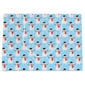 冬の雪だるまかわいいブルークリスマスホリデー ラージペーパーバッグ (正面)