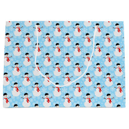 冬の雪だるまかわいいブルークリスマスホリデー ラージペーパーバッグ