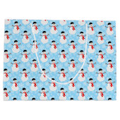 冬の雪だるまかわいいブルークリスマスホリデー ラージペーパーバッグ (裏面)