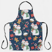 冬の雪だるまとキャンディカネスの可愛い女の子 エプロン (正面)