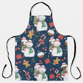 冬の雪だるまとキャンディカネスの可愛い女の子 エプロン