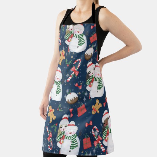 冬の雪だるまとキャンディカネスの可愛い女の子 エプロン (インサイチュ)