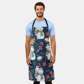 冬の雪だるまとキャンディカネスの可愛い女の子 エプロン (着用した状態)