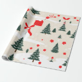 冬の雪だるまとクリスマスツリー ラッピングペーパー (アンロールド)