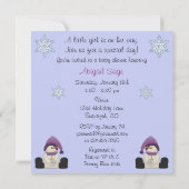 冬の雪だるまと雪片ガールズベビーシャワー 招待状 (裏面)