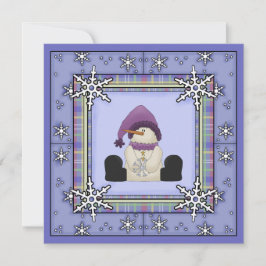 冬の雪だるまと雪片ガールズベビーシャワー 招待状